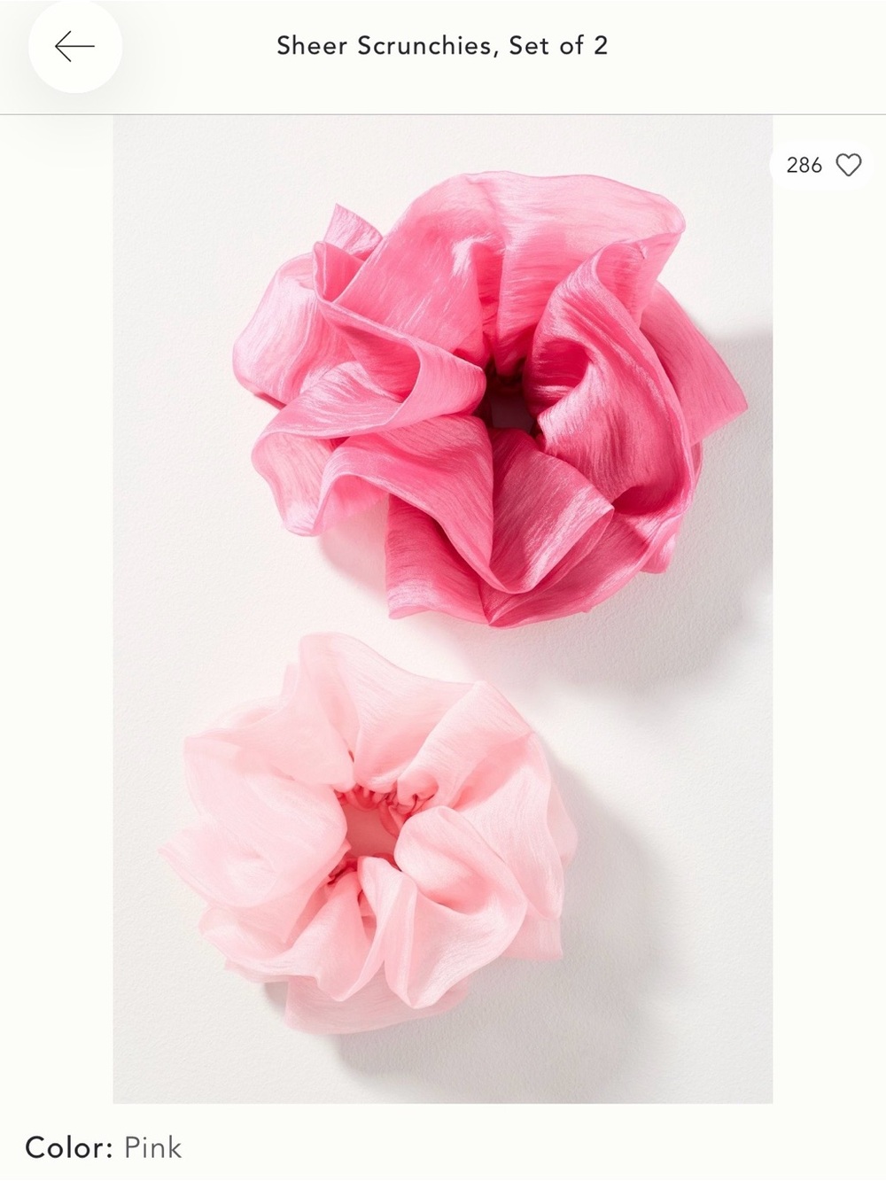 Anthropologie Sheer Pink Scrunchies Set of 2